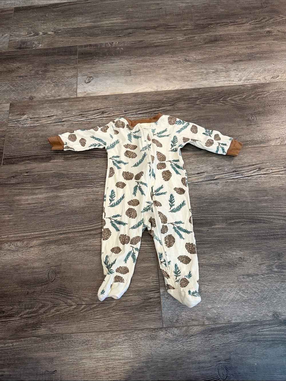 Little Planet Cream Pinecone Print Footed One-Piece with Brown Accents